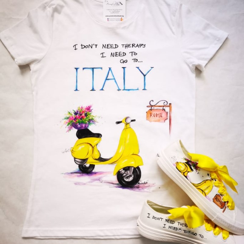 Тениска и рисувани кецове "Vespa yellow"