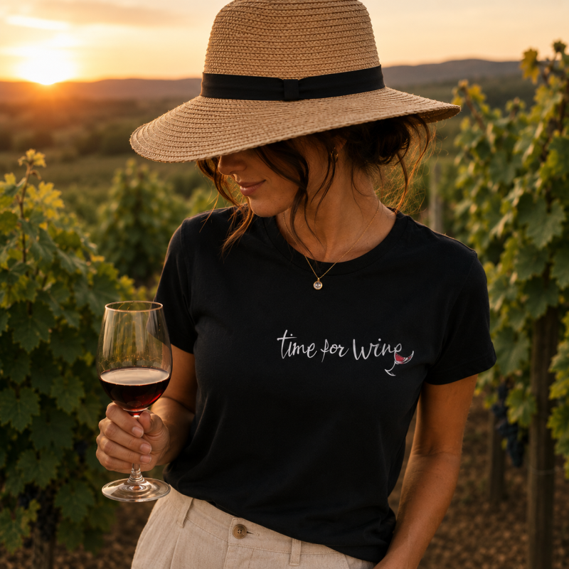 Тениска "Time for wine" в черно