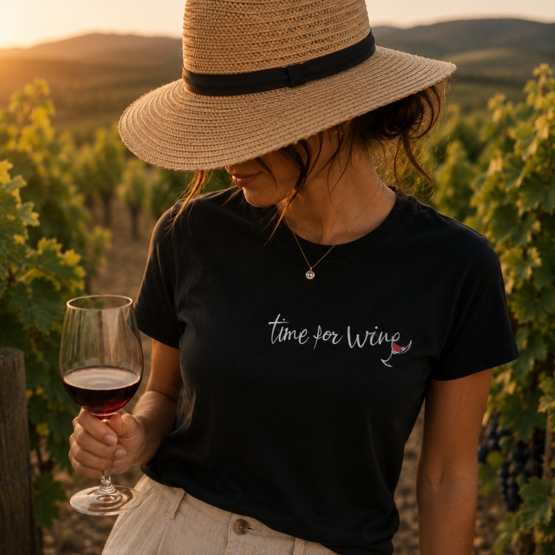Тениска "Time for wine" в черно